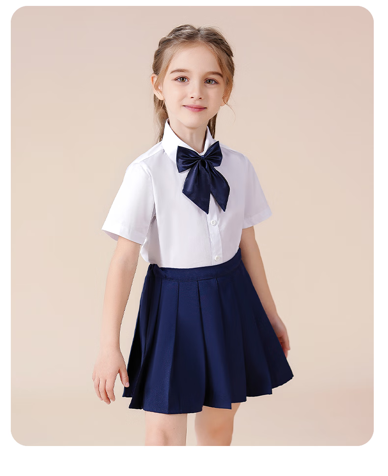 Luomeng Children's Short-Sleeve White Shirt, Girls' School Uniform, Spring And Summer Blouse for Older Children, Performance Student Class Uniform, White, Size 150 9