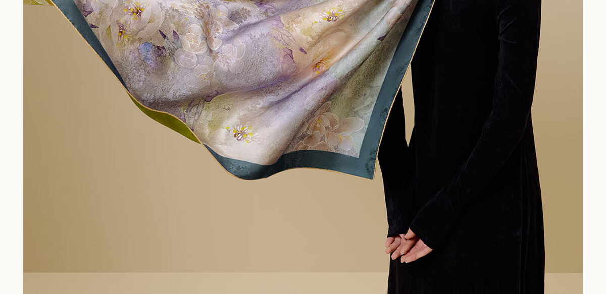 Wanshili Pure Silk Scarf Mulberry Silk Extra Large Square Double-Sided Hand-Rolled Silk Shawl Gift Box Birthday Present - Qingyan Ningzi 13