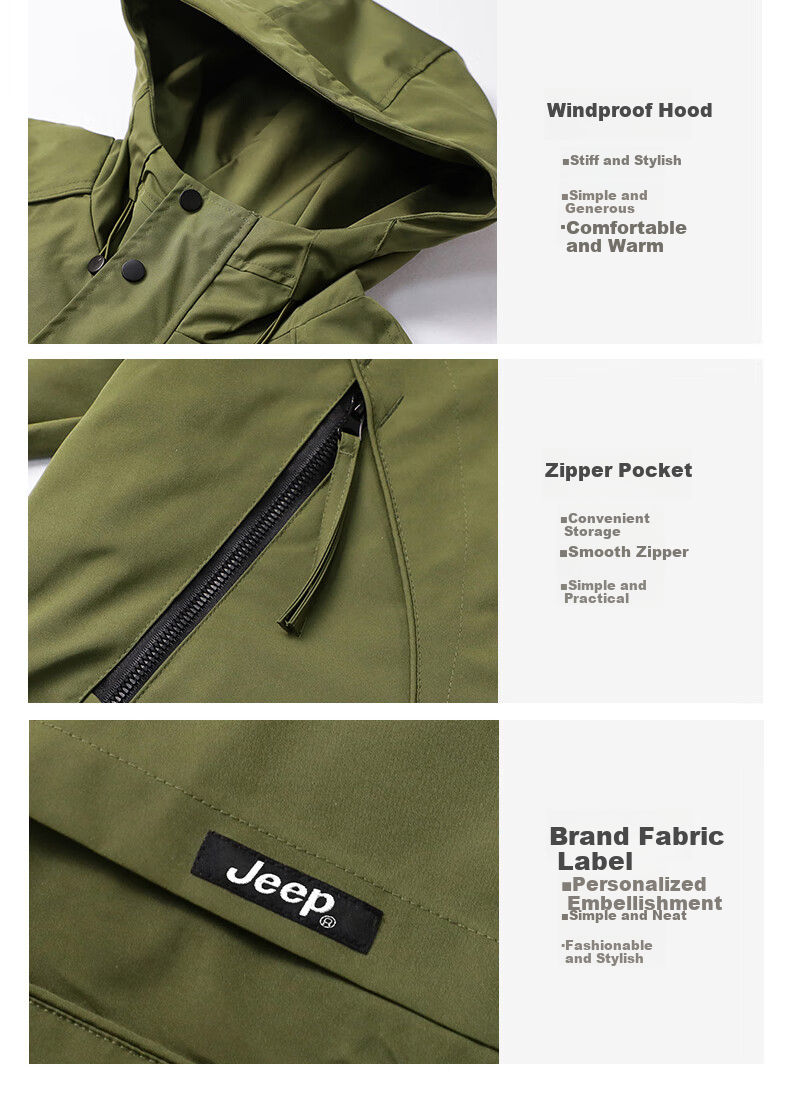 JEEP Men's Jacket, Spring And Autumn Outerwear, Casual Loose Workwear Clothing for Men, Khaki, 2XL 4