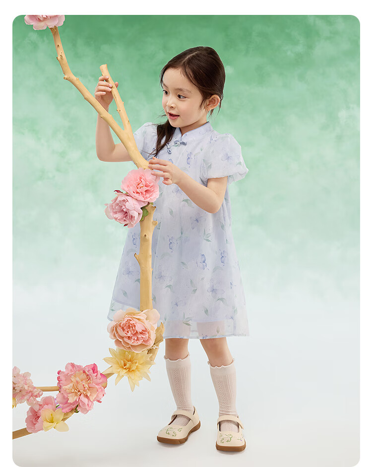 BALABALA Girls' Dress Children's Skirt 2025 Summer Stand Collar National Style New Chinese Dress 208225111035 12