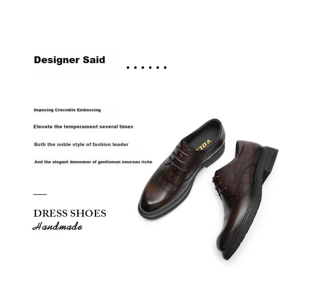 VOLO Rhinoceros Business Formal Leather Shoes, British Style Derby Shoes, Men's Casual Shoes, Black, Size 42 1