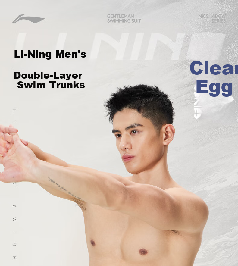 Li-Ning Men's Swim Trunks, Anti-Embarrassment Two-In Hot Spring Swim Trunks And Swimwear Set, Swimming Equipment, 0203 Black And Gray, 2XL 1