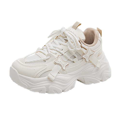 Warrior Women's Dad Sneakers 2026 Spring New Thick Sole Height Increasing White Casual Soft Sole Sports Shoes