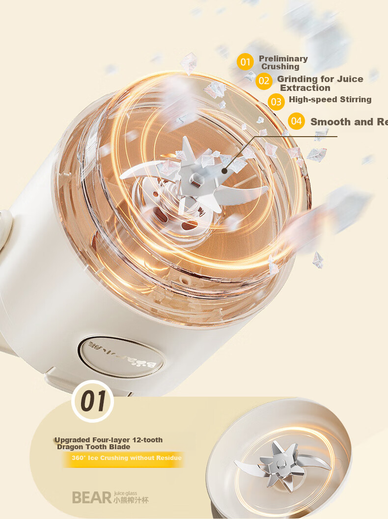 Bear Portable Juicer Wireless Charging Juice Cup Large Capacity Outdoor Personal Blender Small Ice Crushing Fruit Juicer Bottle 13