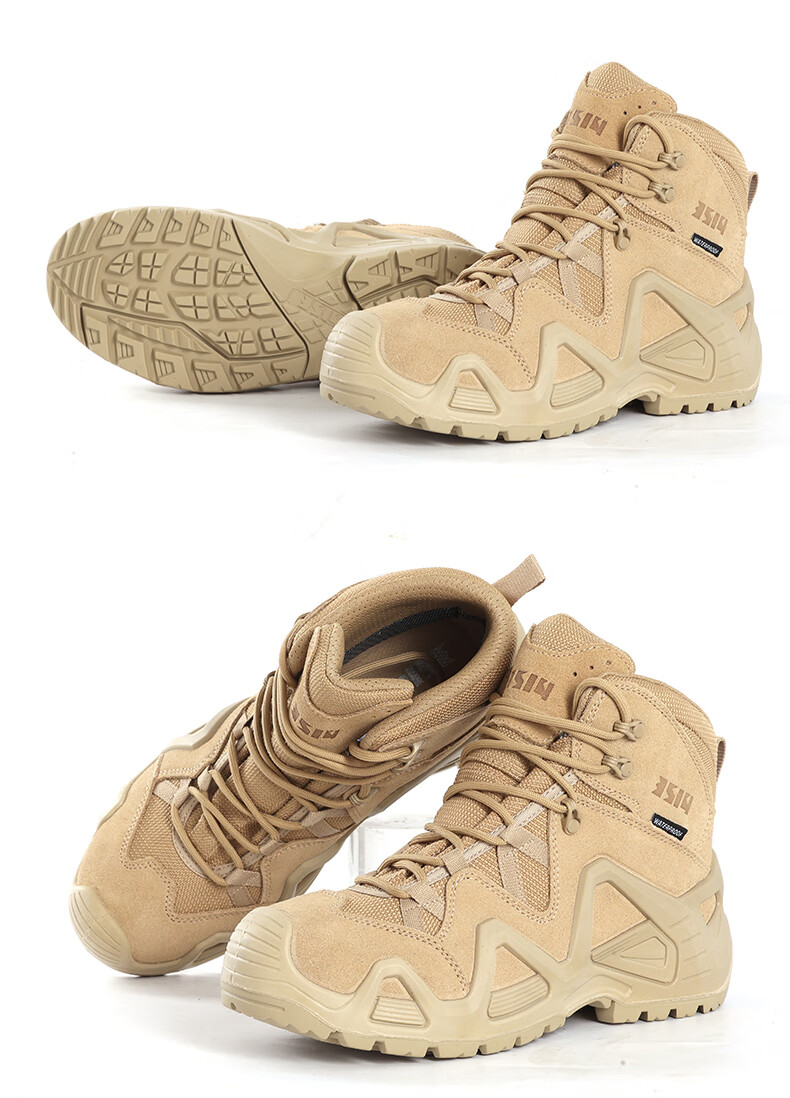 3514 Men's Outdoor Hiking Training Boots Waterproof Puncture-Resistant Slip-Resistant Durable Mid-Top Sand Color Size 40 3