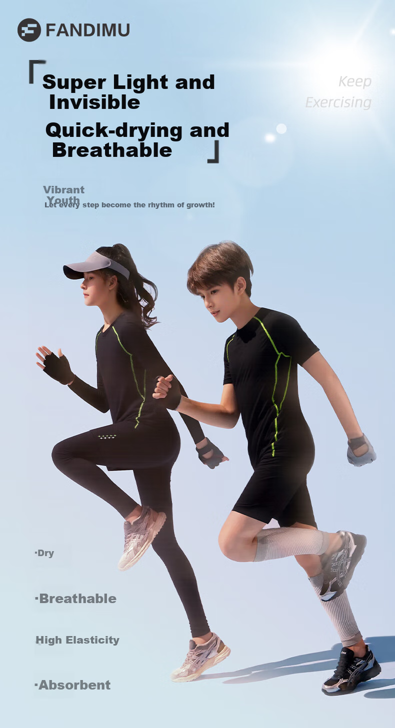 FANDIMU Children's Sports Set, Boys And Girls Badminton Basketball Tight-Fitting Base Layer, Breathable High-Elasticity Morning Jogging Training Running Suit 1