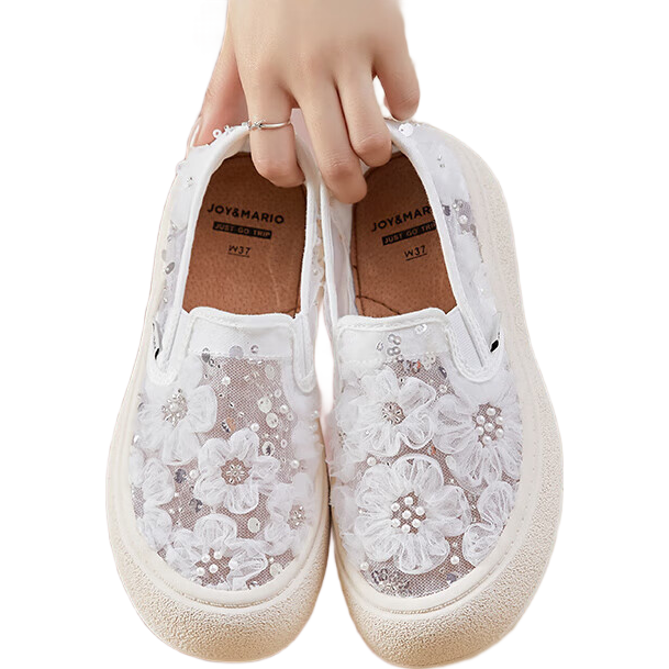 J&M Women's Loafers, Summer Platform Thick-Soled Mesh Breathable Casual Slip-On Shoes for Women, White, Size 36