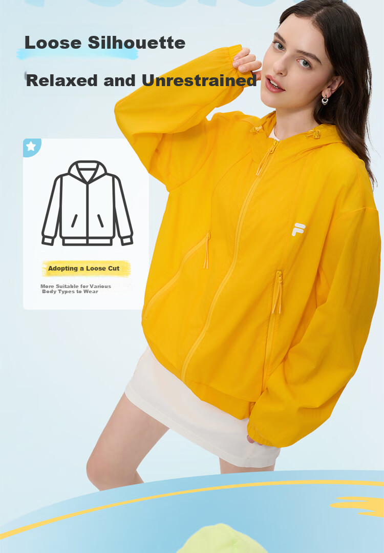 FILAFUSION FILA Trendy Couple's Woven Jacket, Summer Loose Sun Protection Hooded Top 8