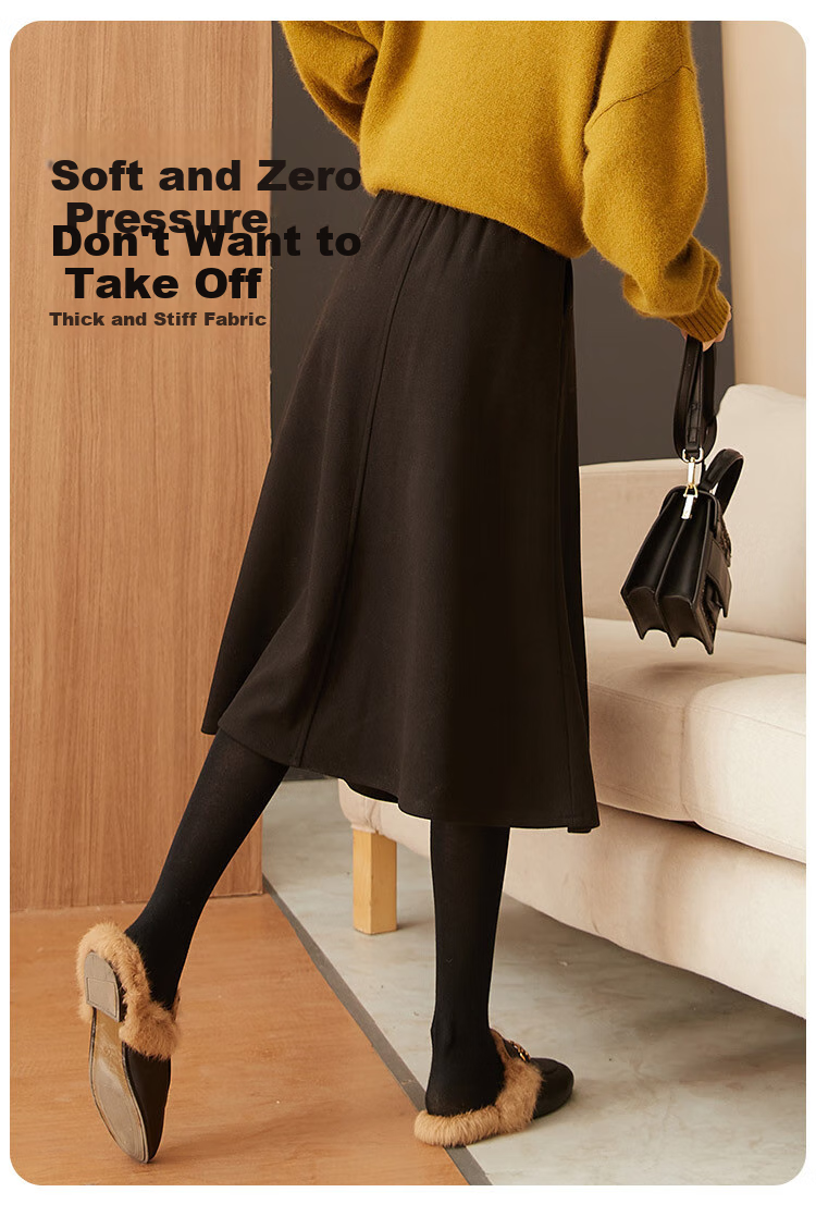Dme A-Line Skirt, Winter Commute Mid-High Waist Solid Color A-Line Skirt Casual Midi Skirt, Black, M 14