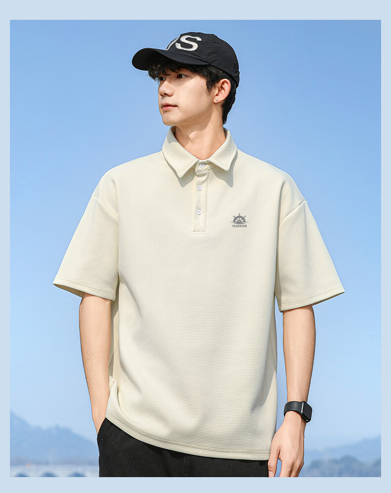 Huili Short-Sleeve Men's Summer Breathable T-Shirt, Men's Polo Shirt, Ice Silk Casual Versatile Micro Drop Shoulder Undershirt, White, 3XL 15
