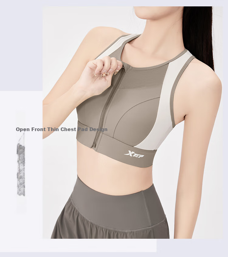 XTEP Sports Bra for Women with Front Zipper, Shock-Absorbing High-Strength Bra, Chest Binding Bra, Running Yoga Vest, Can Be Worn As Outerwear 13