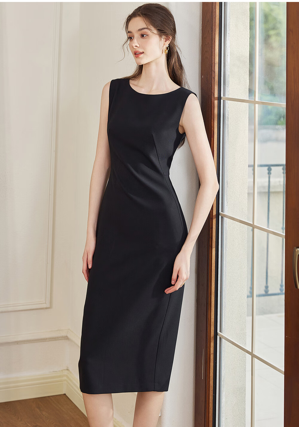 ROEYSHOUSE Elegant Sleeveless Dress for Women, Spring 2026 Collection, Sophisticated Waist-Cinching Mid-Length Dress 10986, Apricot Color, Size S 9