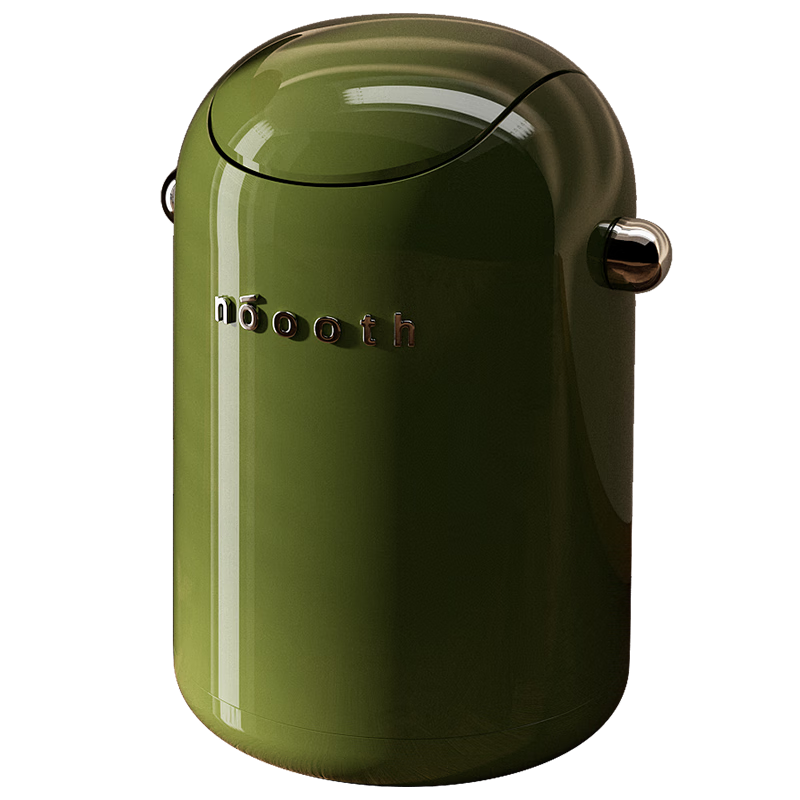 Noshi Flip Lid Trash Can for Living Room Bedroom Kitchen Bathroom Office High Aesthetic Green Silver 15L
