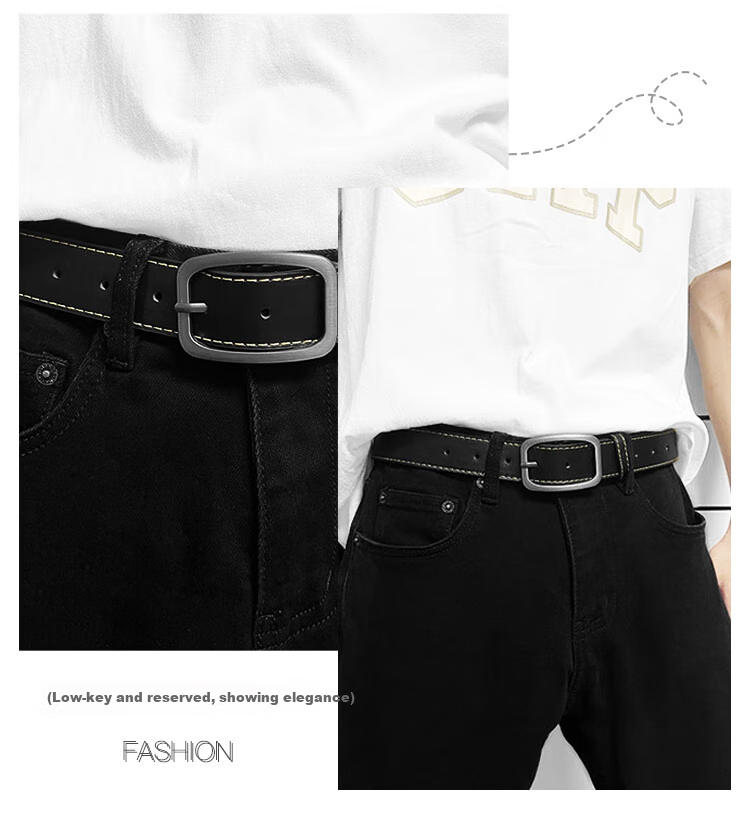 COW Men's Leather Belt with Pin Buckle, Summer Jeans Belt, Casual Birthday Gift for Husband Or Father's Day Present 10