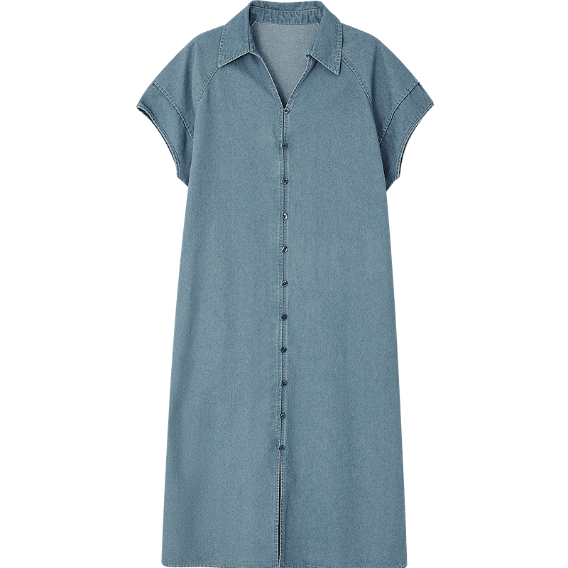 Dme Practical Summer Simple Style Lapel Cloud Cotton Loose Comfortable Short Sleeve Women's Denim Dress