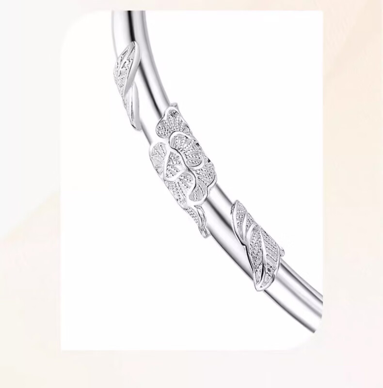 Zhoubaifu Floral Bangle Bracelet for Women, Solid Silver Plated Bracelet, Birthday Gift for Girlfriend on May 20 And Valentine's Day 2