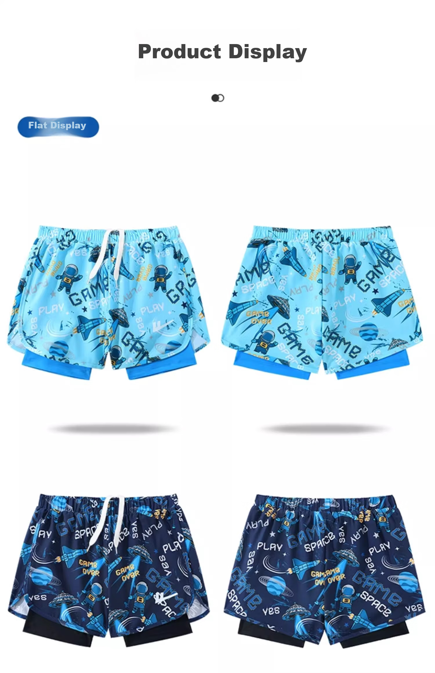 Huili Boys' Quick-Dry Swimming Trunks, Summer Double-Layer Anti-Embarrassment Swimwear for Older Children, Model 54015, Blue, Size 135 12