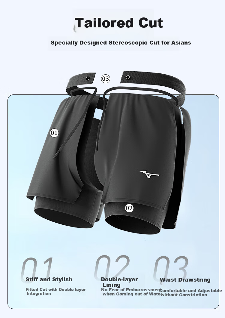 MIZUNO Men's Swimwear Set with Anti-Embarrassment Beach Shorts, Quick-Dry Large Size Long-Sleeve Hot Spring Swimming Gear 1105 Black 3XL 7
