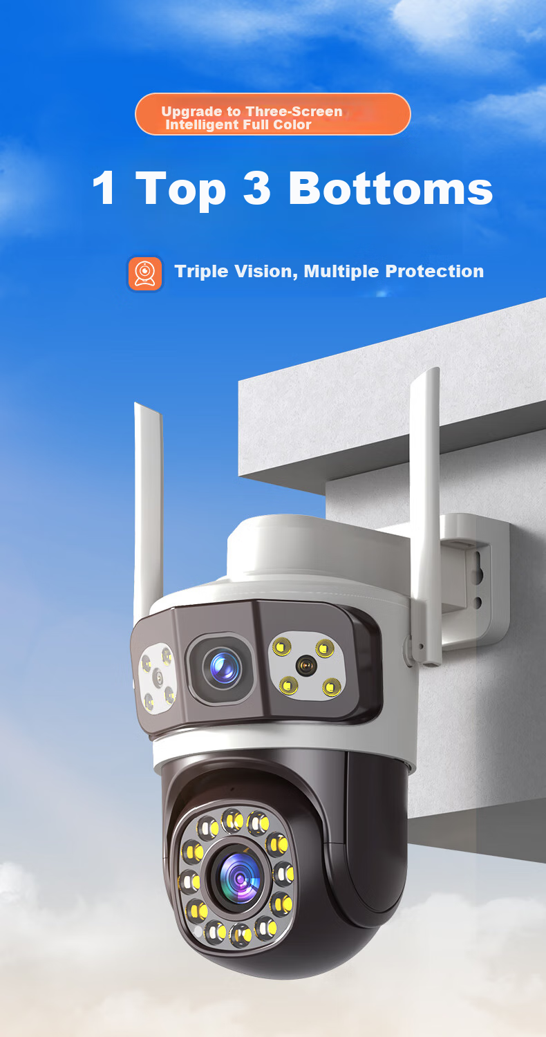 Boorgeel 15MP Triple Camera Ultra HD Surveillance Camera Home Outdoor Wireless WIFI Remote AI Monitor 360-Degree No Blind Spot Night Vision Waterproof PTZ Camera 2