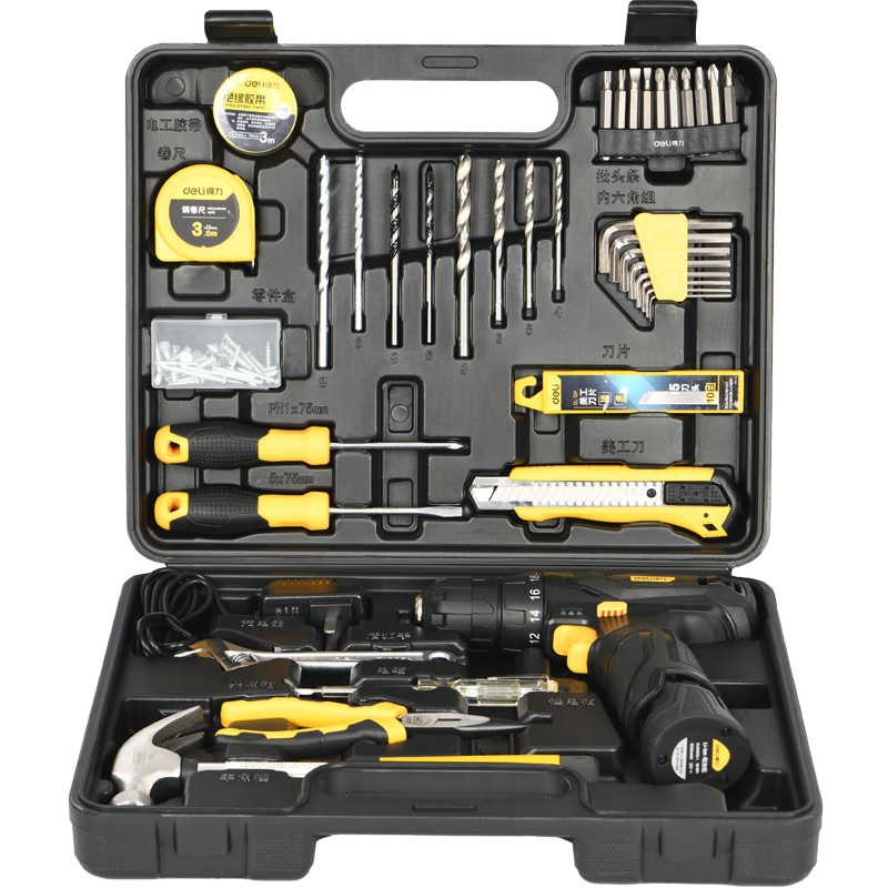 Deli 38-Piece Cordless Electric Drill and Screwdriver Multi-Function Home Tool Kit Set