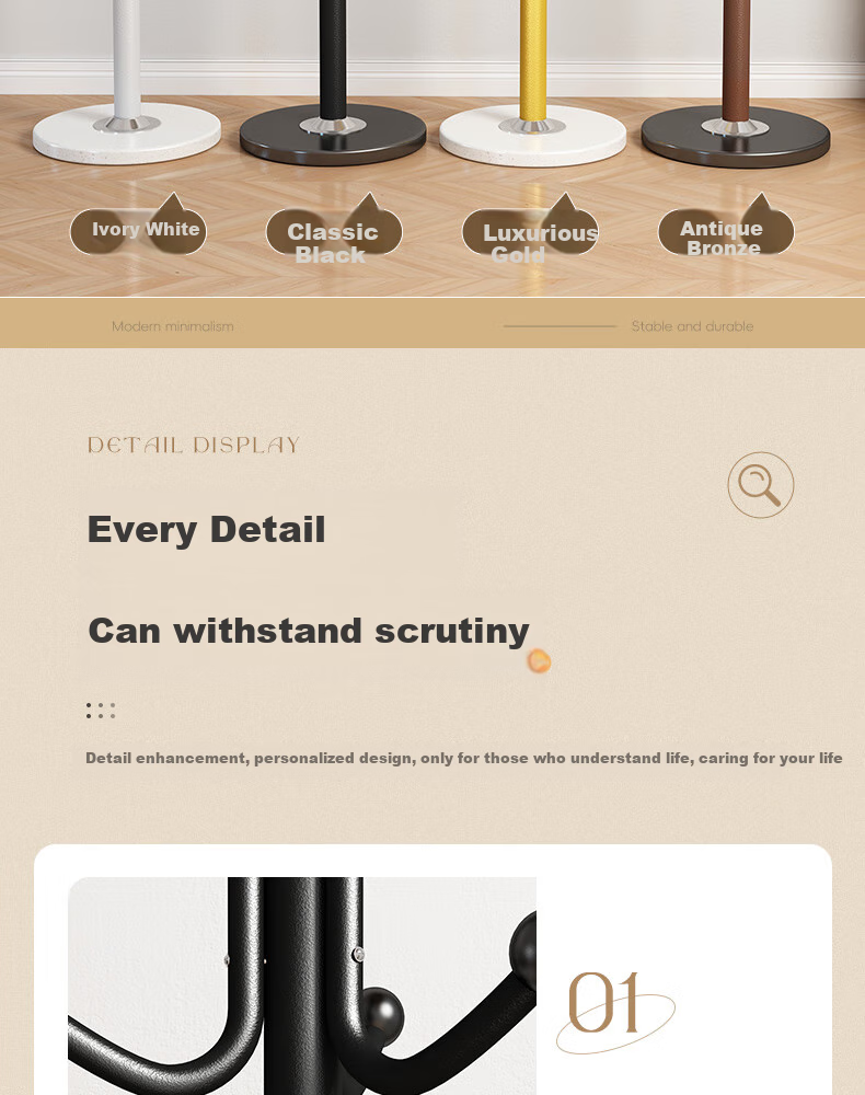 Shengnuoyilin Floor-Standing Coat Rack, Simple Home Marble-Effect Clothes Hanger Stand, Antique Bronze Brow 3