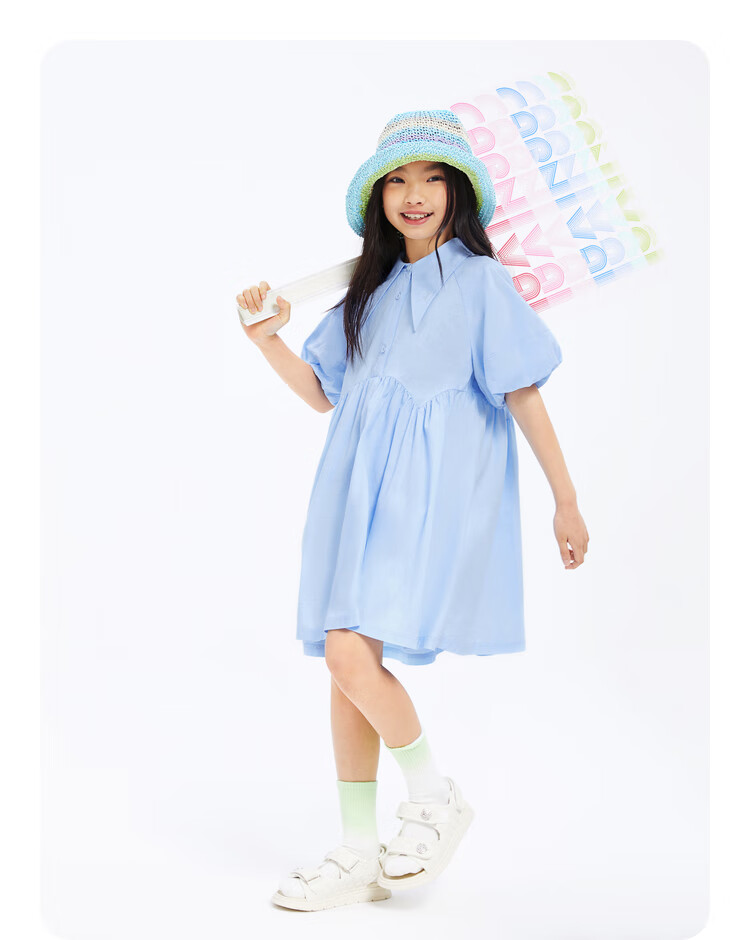 Annil Girls' Short-Sleeve Dress, New Summer Style 2024, Elegant Gray-Green, Size 130 7