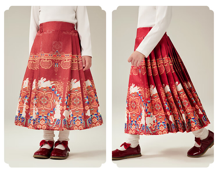 MQDMINI Girls' Hanfu Skirt, Children's Horse-Face Skirt, Girls' Skirt, Half Skirt, Single Piece, Auspicious And Wishing 6