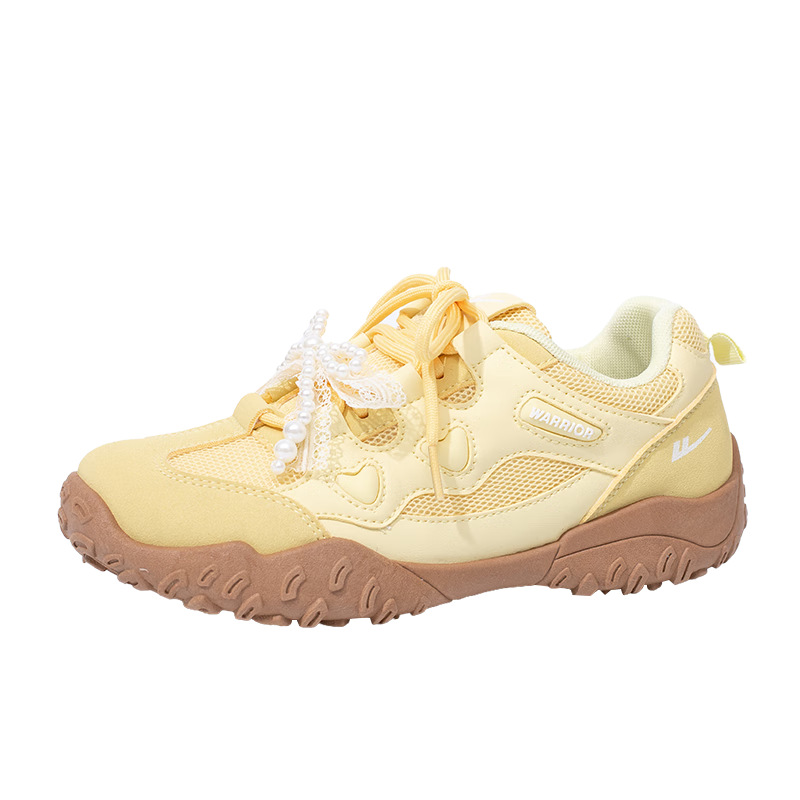 Warrior Women's Shoes, Autumn New Style Retro Hiking Shoes, Versatile Casual L682C, Yellow, Soft Sole with Rebound, Size 39