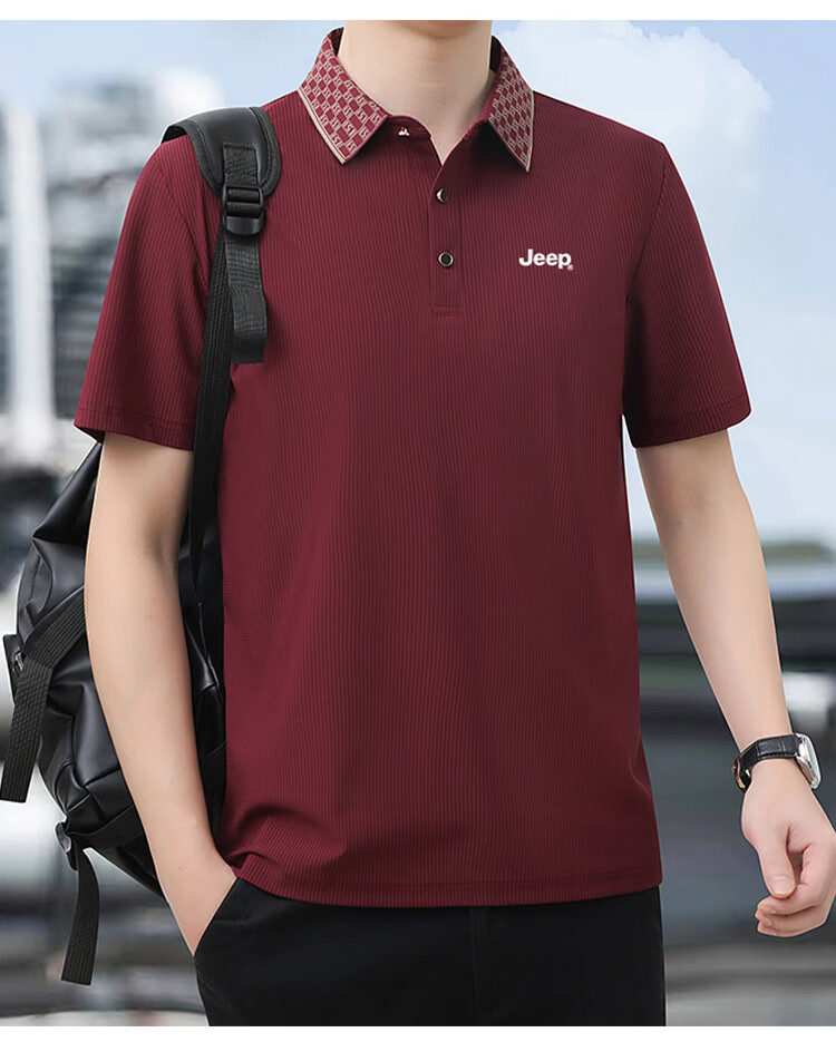 JEEP Short-Sleeve T-Shirt for Men, Summer Polo Business Casual Shirt, Loose-Fitting Men's Clothing A96, Navy Blue, 7XL 10