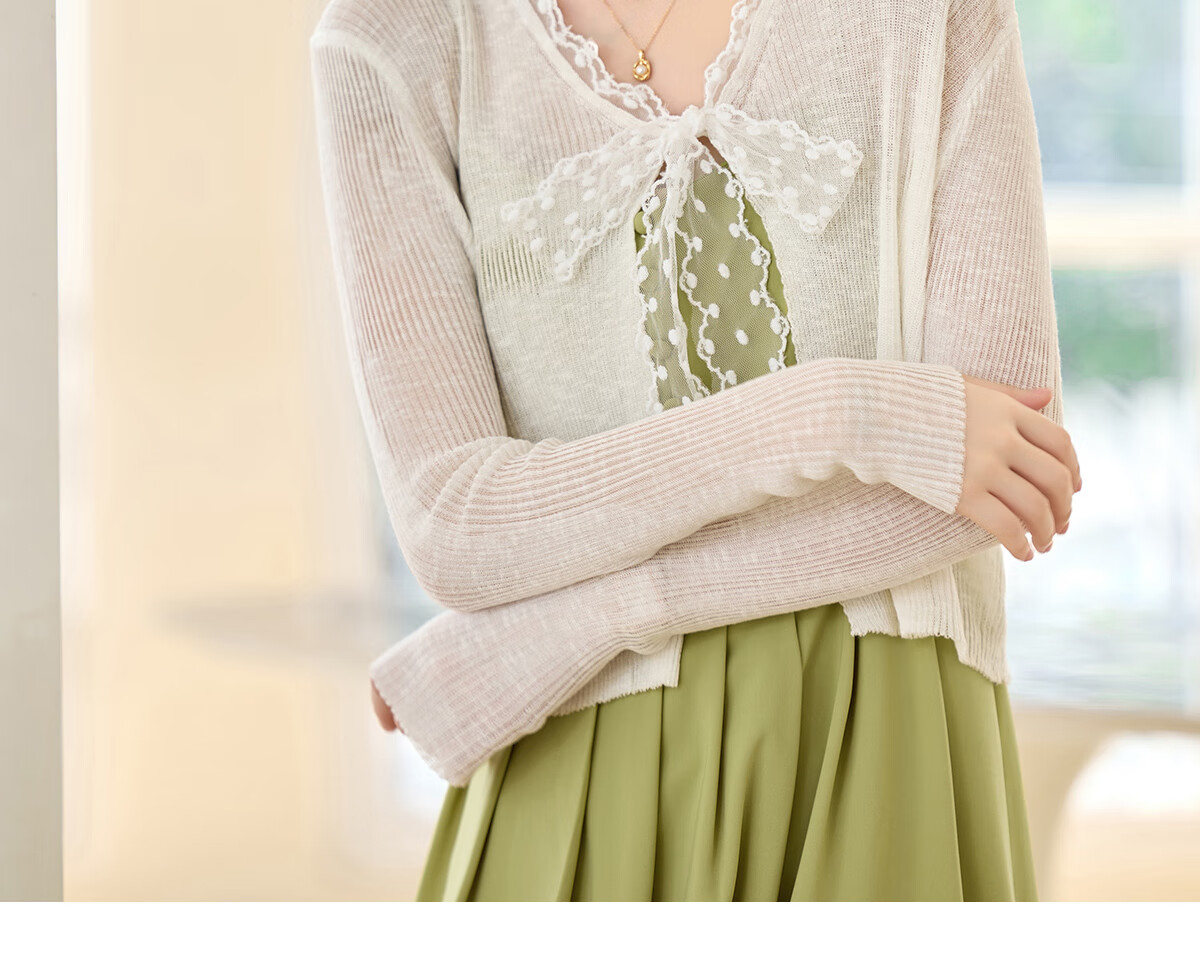 Pincai Women's Summer Ice Silk Lace Tie Cardigan Thin Shawl Air Conditioning Shirt P52Z070 31