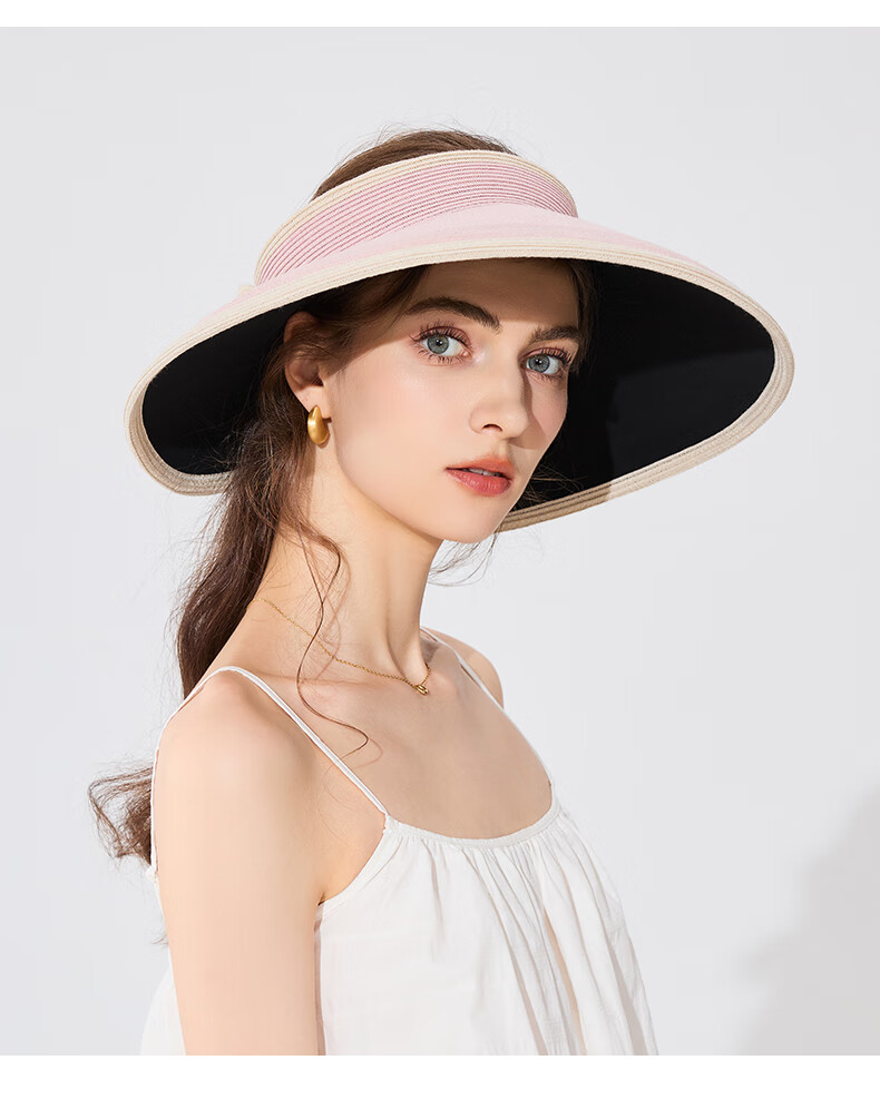 FANCET Women's Spring And Summer Japanese-Style Color-Block Hat, Black Glue Wide Brim Sun Protection Straw Hat for Travel And Vacation, Breathable Sunhat 16
