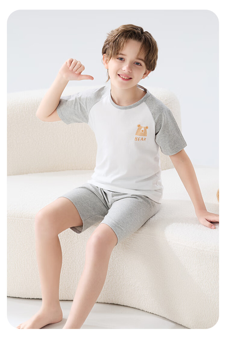 MiiOW Children's Pajamas [100% Cotton], Boys' Summer Thin Short-Sleeve Round Neck Sleepwear, Baby And Older Child Home Wear Set 7