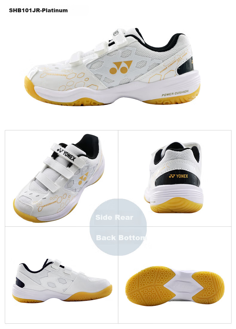 YONEX Badminton Shoes for Children, Youth And Students, Breathable for Competition And Training, SHB101J, White And Gold, Size 35 3
