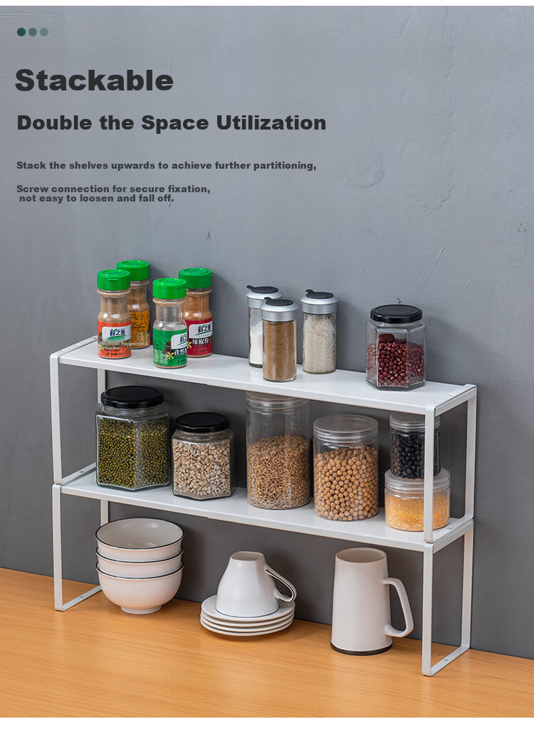 Ourunzhe Kitchen Storage Rack, Extendable Shelf 34-60cm, Cabinet Organizer, Stackable, Small Size in Off-White Color 10