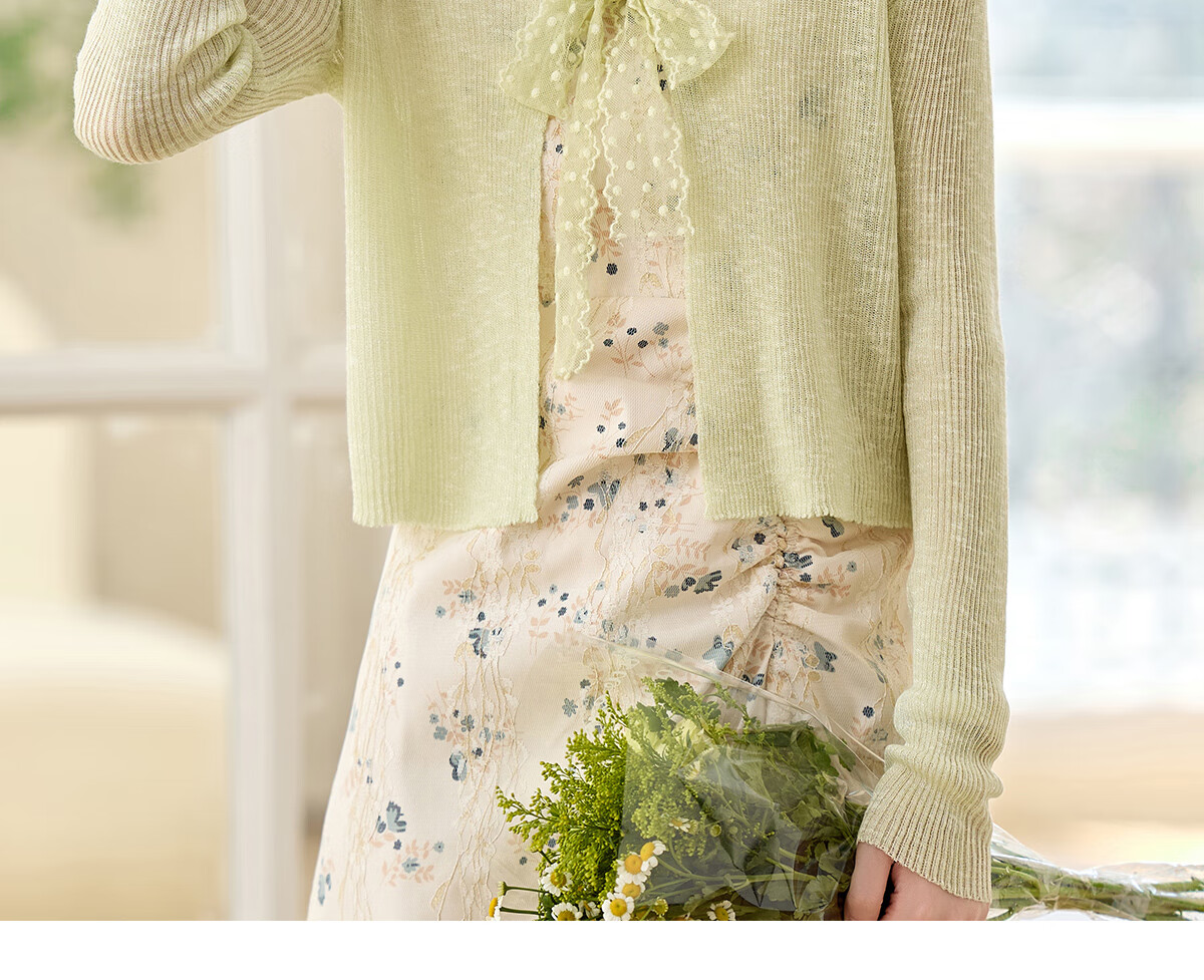 Pincai Women's Summer Ice Silk Lace Tie Cardigan Thin Shawl Air Conditioning Shirt P52Z070 45