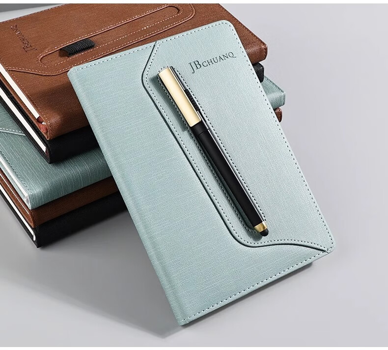 DiLe A5 Soft Leather Thickened Slanted Business Notebook with Pen Holder, High-End Office Meeting Record Book, 100 Sheets/Book, 4349A (Black) 9