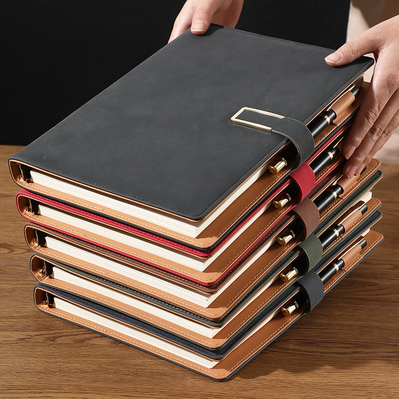 Faramon Loose-Leaf Notebook, B5 Thick Journal, Detachable Business Office Leather Cover Meeting Record Book, Stylish Diary, Customizable, B5-Black/buckle Style