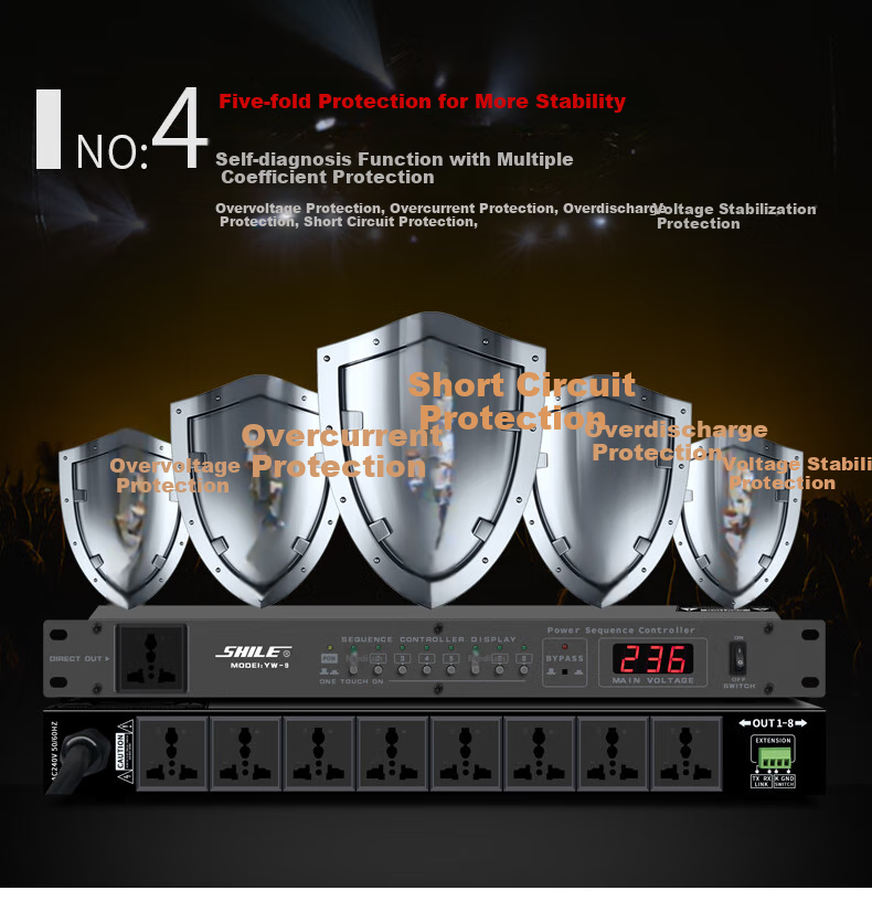 SHILE High-Power 8-Channel Power Sequencer Controller for Stage, Conference, KTV Audio Professional Control Socket YW-9 with Plug Versio 6