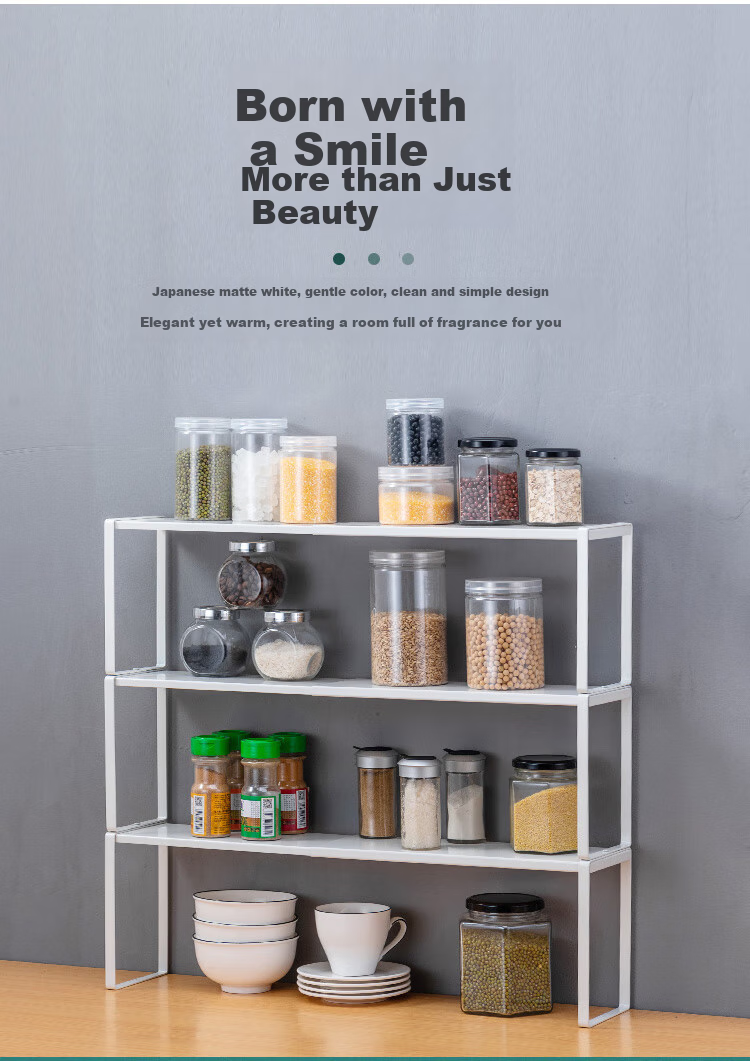 Ourunzhe Kitchen Storage Rack, Extendable Shelf 34-60cm, Cabinet Organizer, Stackable, Small Size in Off-White Color 5
