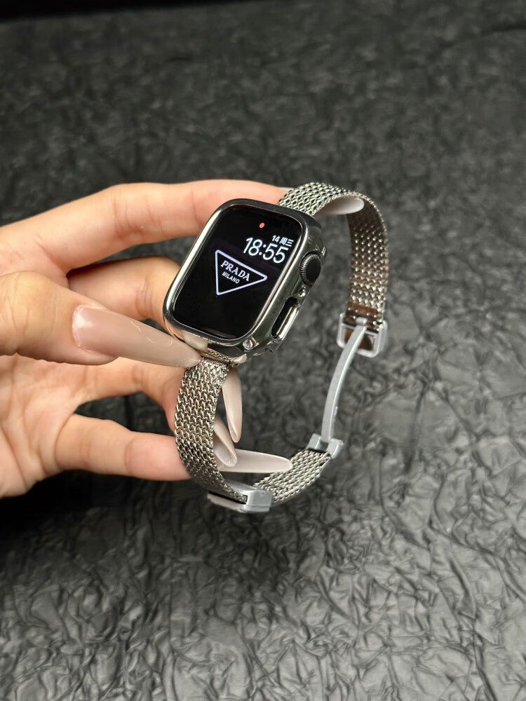 Biaodaige Suitable for Apple Watch S12 Strap, Apple Watch S11 Summer Breathable Women's IWatch S9/10/8/7/SE2/3 Slim Waist Chain-Style Women's Bracelet 3