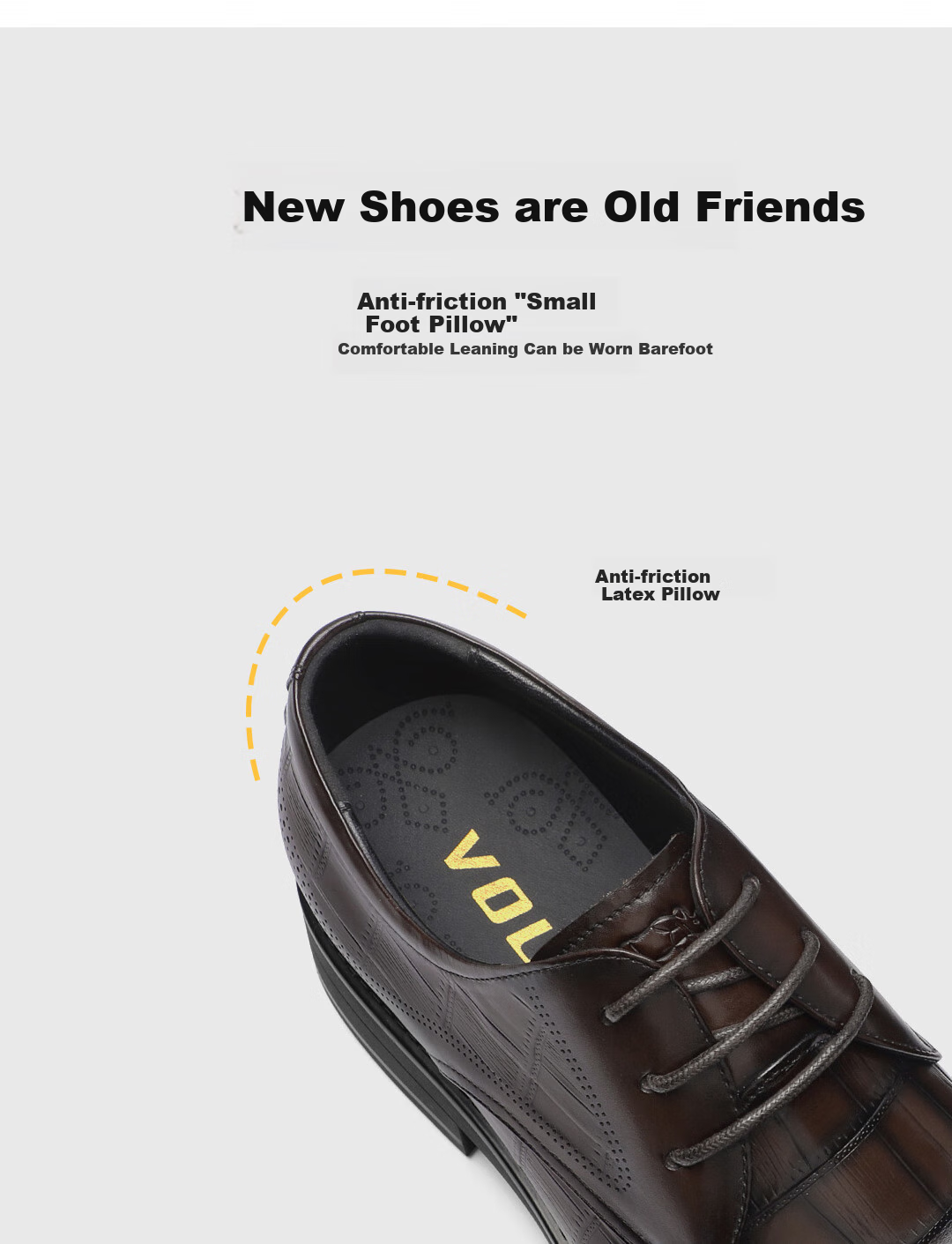VOLO Rhinoceros Business Formal Leather Shoes, British Style Derby Shoes, Men's Casual Shoes, Black, Size 42 7
