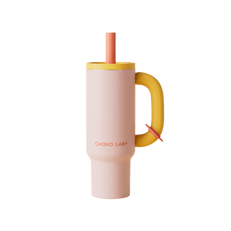 Chakolab Ceramic-Coated Insulated Mug with Straw, Large Capacity, Stylish Design for Students And Office Use - Warm Cherry