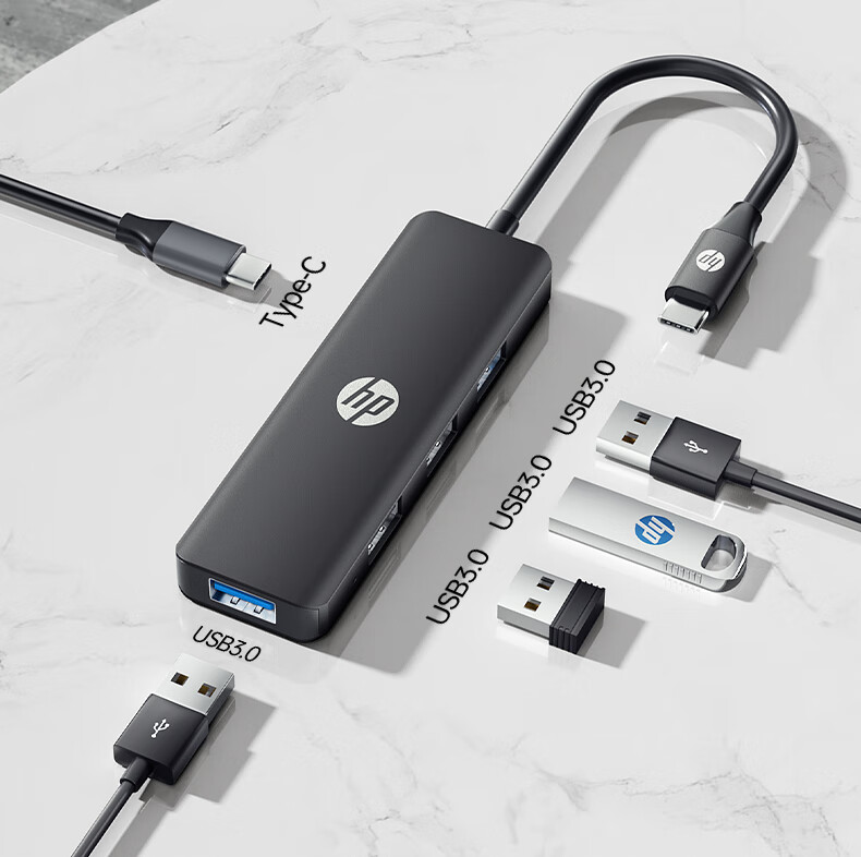HP Docking Station Type-C to USB Hub High-Speed 3.0 Splitter Expansion Dock Apple Computer Adapter USB Extension Cable CT210 Black 2