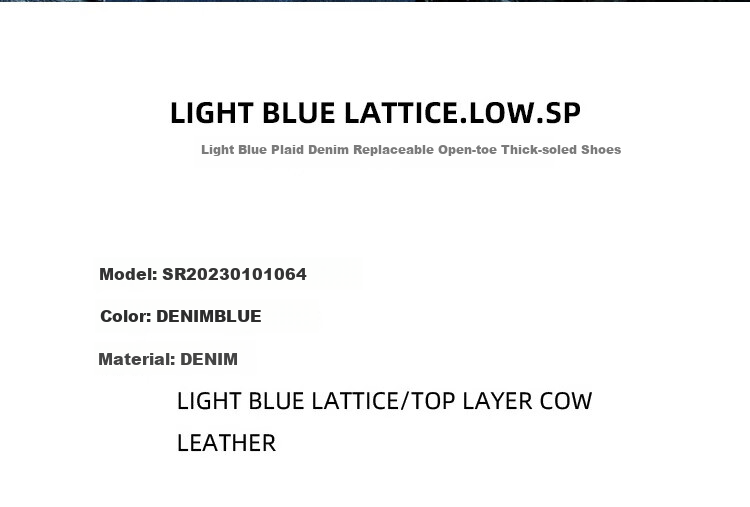 Smilerepublic Light Blue Plaid Denim Replaceable Open-Toe Platform Shoes, Luo Yunxi Style Versatile Denim Jeans, Denim Blue, Size 35 2