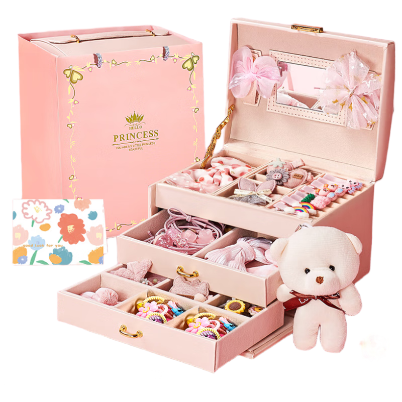 Cawndilla Families Children's Jewelry Box, Pretend Play Toy, Girls' 3-6 Years Old And 7-14 Years Old Hair Accessory Gift Box Set, Birthday Gift for Girls