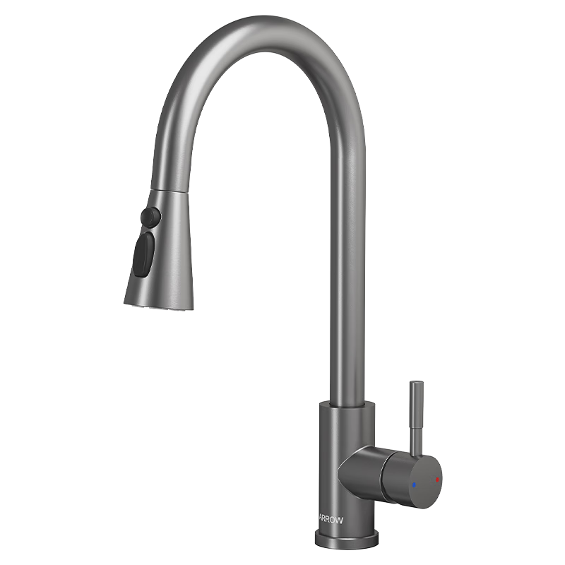 ARROW Kitchen Faucet 3-Function Pull-Out 304 Stainless Steel 360° Swivel Gunmetal Gray
