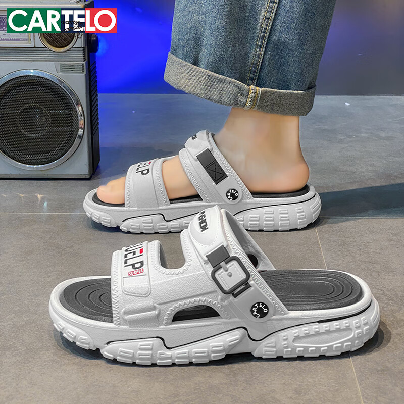 CARTELO Men's Slippers for Outdoor Wear, Thick-Soled Casual Sandals for Summer 2026, Breathable Beach Shoes