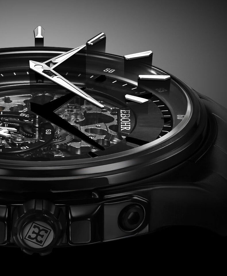 EBOHR Explorer Watch for Men, Glossy Black Skeleton Mechanical Watch, Birthday Gift for Men, Holiday Present, Model 51280215, Gift for Boyfriend 7