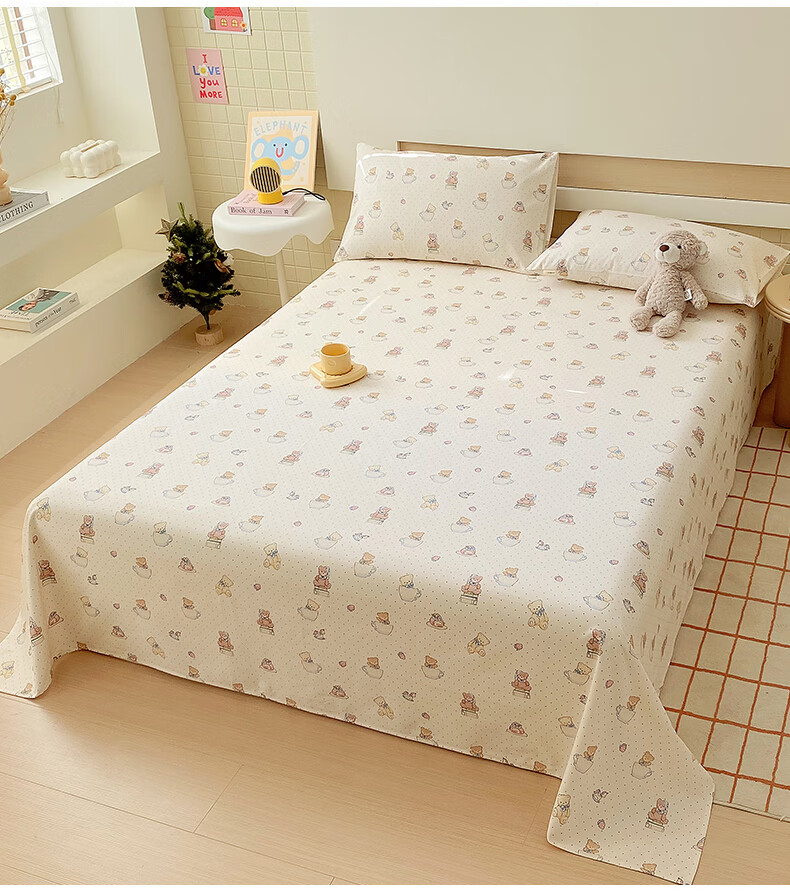 Hodo Class A Pure Cotton Coarse Linen Bed Sheet, Single Piece, 100% Cotton Bed Cover, Thickened, for Single Or Double Bed, 160*245cm, Playful Desig 2