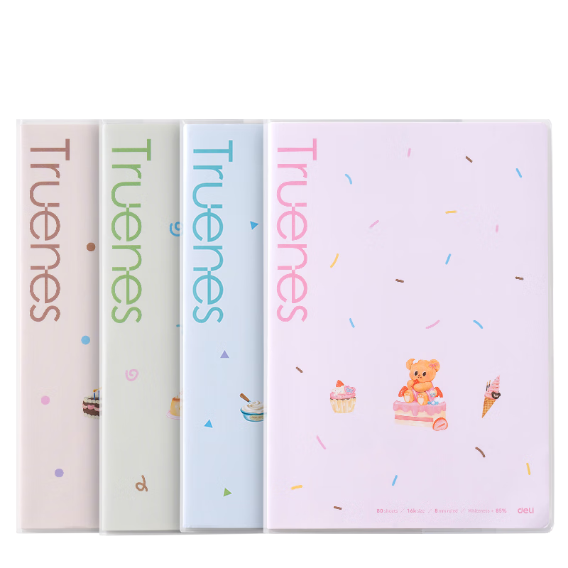 Deli Butter Bear Notebook Student Exercise Book Glue-bound Notebook Memo Pad 4-Pack 16K 80 Sheets HY238